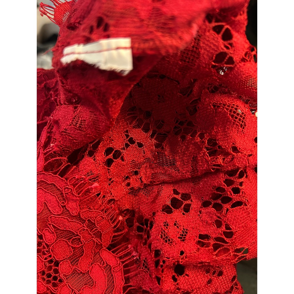 J.Crew Red Floral Lace Long Sleeve Tie Back Keyhole Top Size 0 - Picture 9 of 9